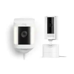 Ring Pan-Tilt Indoor Cam, White with Ring Spotlight Cam Plus Plug-In, White