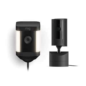 Ring Pan-Tilt Indoor Cam, Black with Ring Spotlight Cam Plus Plug-In, Black