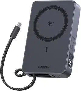 UGREEN MagFlow 10000mAh Qi2 25W Wireless Power Bank Built-in Cable
