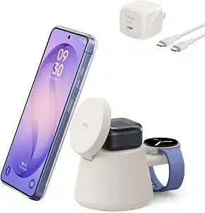 Belkin Qi2.2 25W Magnetic Wireless Charging Station, 3 in 1 Samsung Charger