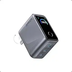 Anker Prime Charger,160W 3-Port Compact GaN USB C Charger,Smart Display and Touch Control,Up to 140W Single‑Port Fast Charging,for MacBook Pro,Laptop,iPhone 17 Series(Cable Not Included,Non-Battery)
