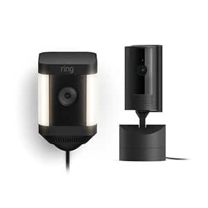 Ring Pan-Tilt Indoor Cam, Black with Ring Spotlight Cam Plus Plug-In, Black
