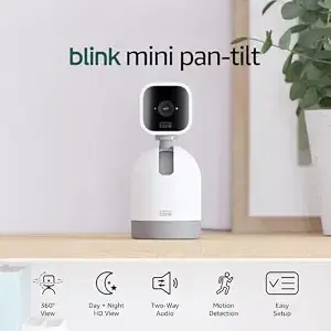 Blink Mini Pan-Tilt Camera, Rotating indoor plug-in smart security camera, two-way audio, HD video, motion detection, Works with Alexa (White)