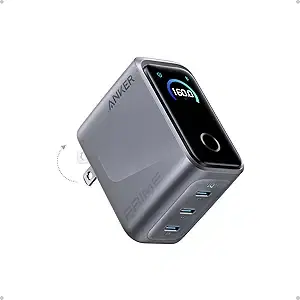 Anker Prime Charger,160W 3-Port Compact GaN USB C Charger,Smart Display and Touch Control,Up to 140W Single‑Port Fast Charging,for MacBook Pro,Laptop,iPhone 17 Series(Cable Not Included,Non-Battery)