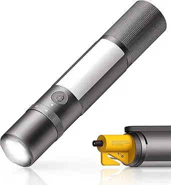 HOTO Rechargeable Emergency Flashlight with Breaker & Cutter