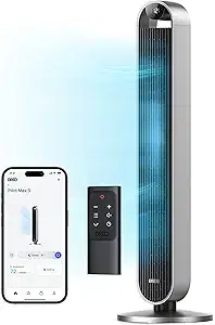 DREO Tower Fan for Bedroom, 42 Inch 120° Oscillating Fan, 20dB Quiet DC Motor, 28ft/s Velocity Bladeless Standing Fan with 12 Speeds, 4 Modes, 12H Timer Cooling Fans for Home, Living Room