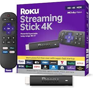 Roku Streaming Stick 4K - HDR & Dolby Vision Roku Streaming Device for TV with Voice Remote & Long-Range Wi-Fi - Free & Live TV