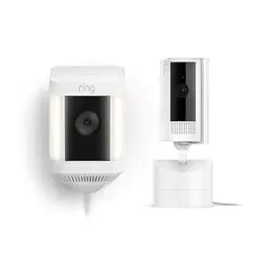 Ring Pan-Tilt Indoor Cam, White with Ring Spotlight Cam Plus Plug-In, White