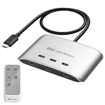 Cable Matters 20Gbps USB-C 3-in-1 Switch, 8K/4K, 140W PD