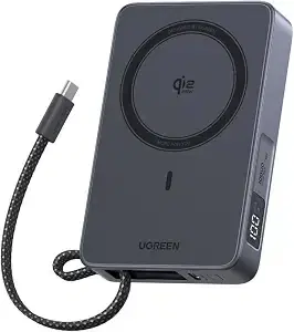 UGREEN MagFlow 10000mAh Qi2 25W Wireless Power Bank Built-in Cable