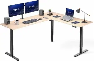 VIVO 75" L-Shaped Electric Standing Desk, Bamboo