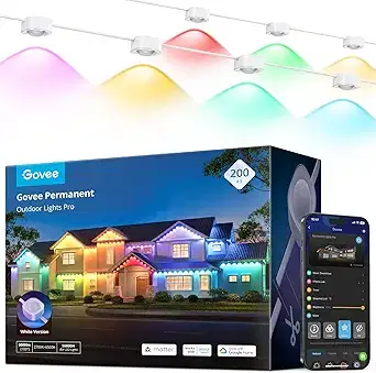 Govee Permanent Outdoor Lights Pro, 200ft with 120 RGBIC LED Lights for Daily and Accent Lighting, 75 Scene Modes for Patio Decor, IP67 Waterproof, Works with Alexa, Google Assistant, Matter, White